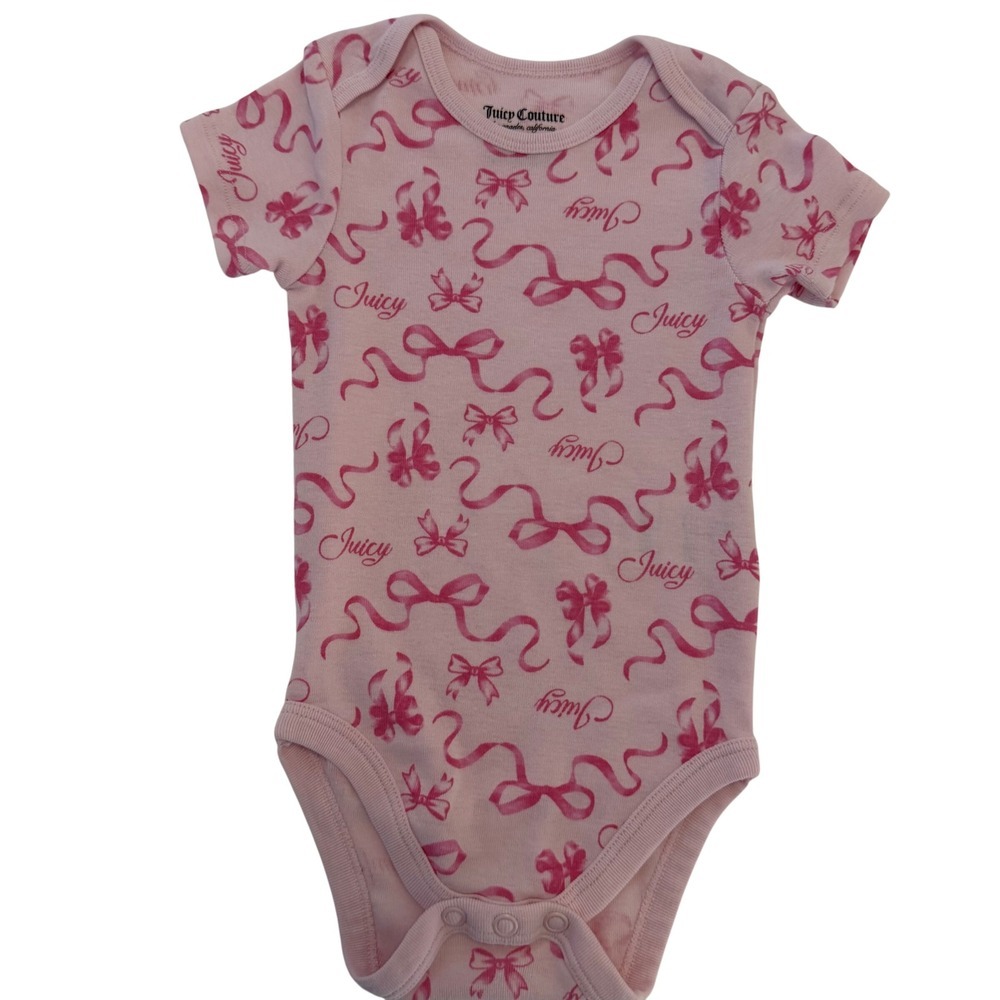 Juicy Couture Baby Girls Pink Bow Logo Print Bodysuit 6-9 Months Short Sleeve